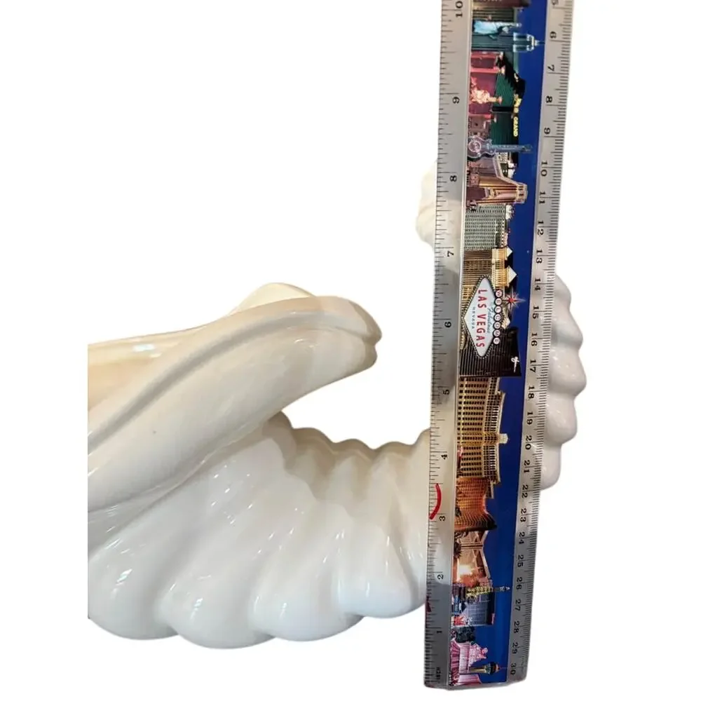 Vintage Atlantic Mold ivory Ceramic Cornucopia Vase Horn of Plenty 1970s